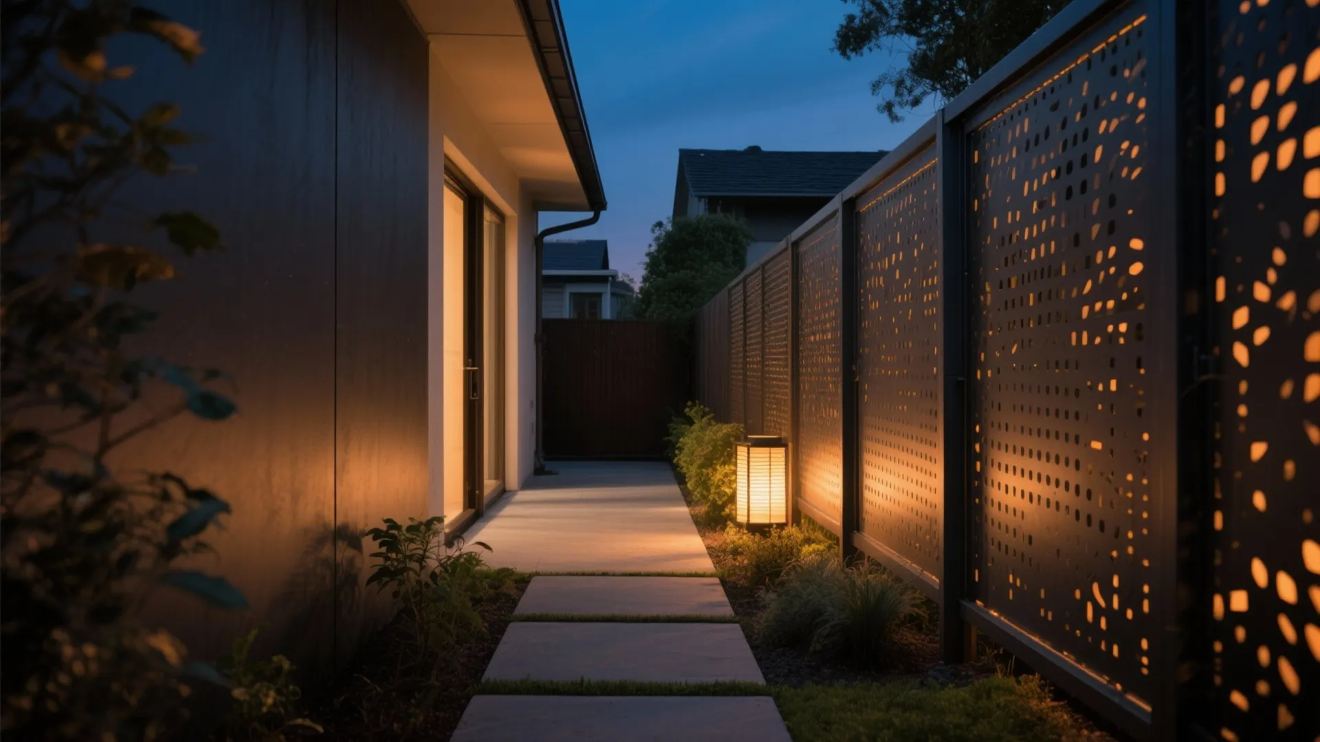 Perforated steel screens that glow at night