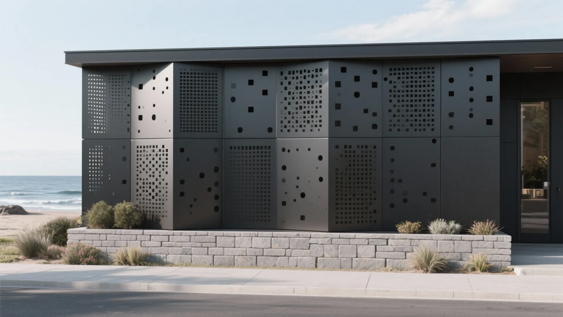 Perforated Metal Panels Over a Solid Base