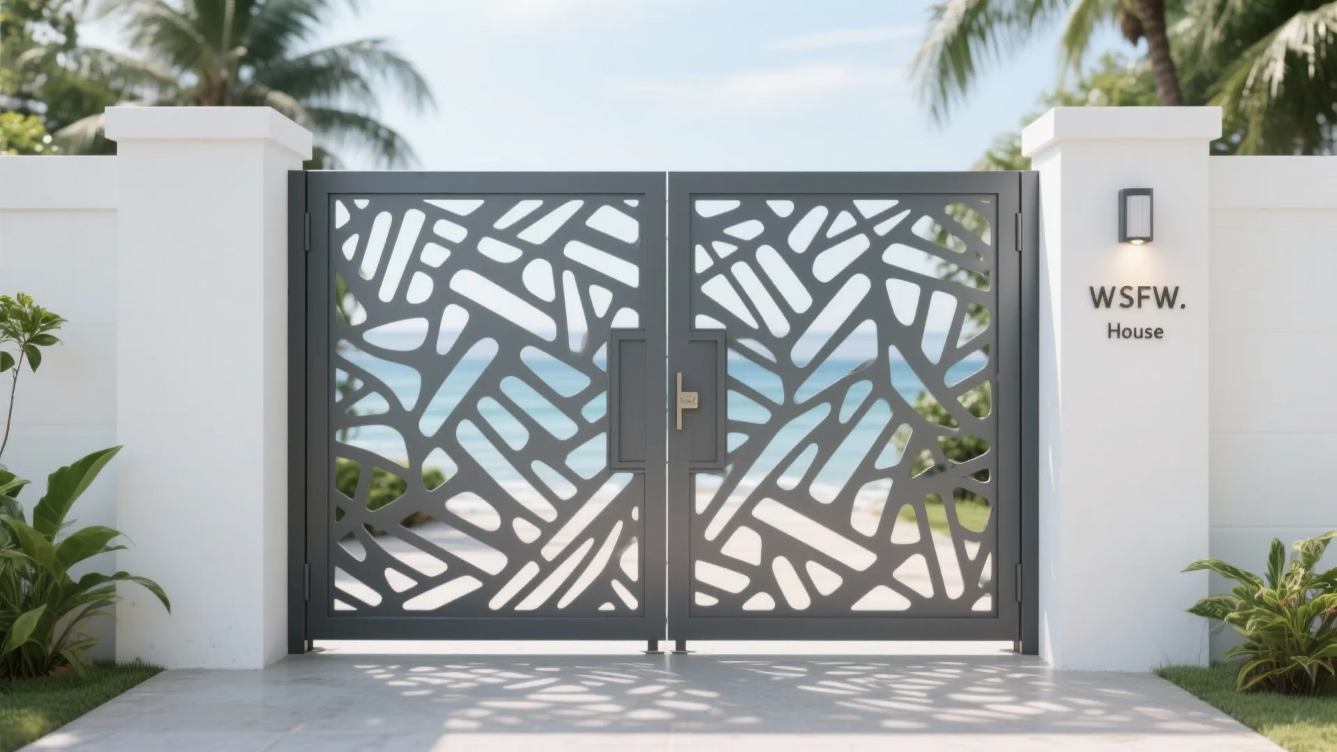 Coastal Modern Metal Gate with Perforated Patterns