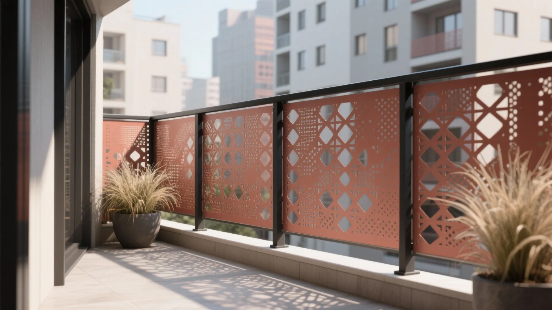 Perforated steel panels for privacy and wind taming