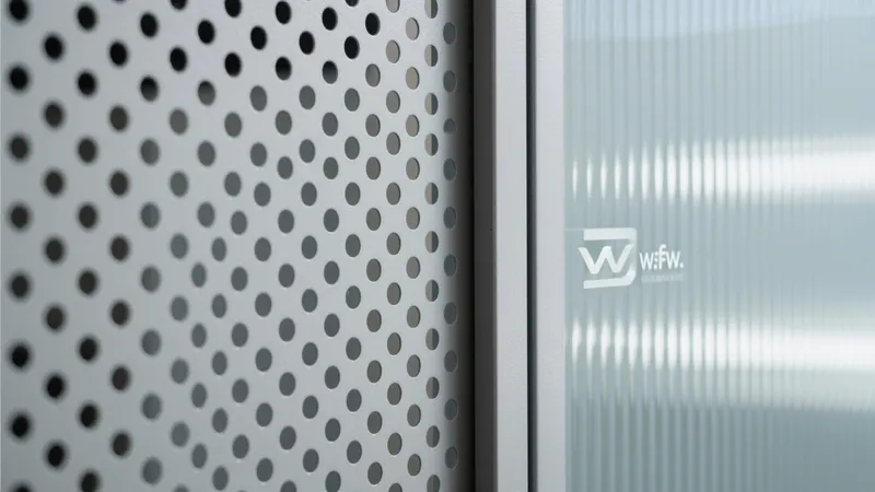 Modern Perforated Metal Panel Design with Frosted Glass