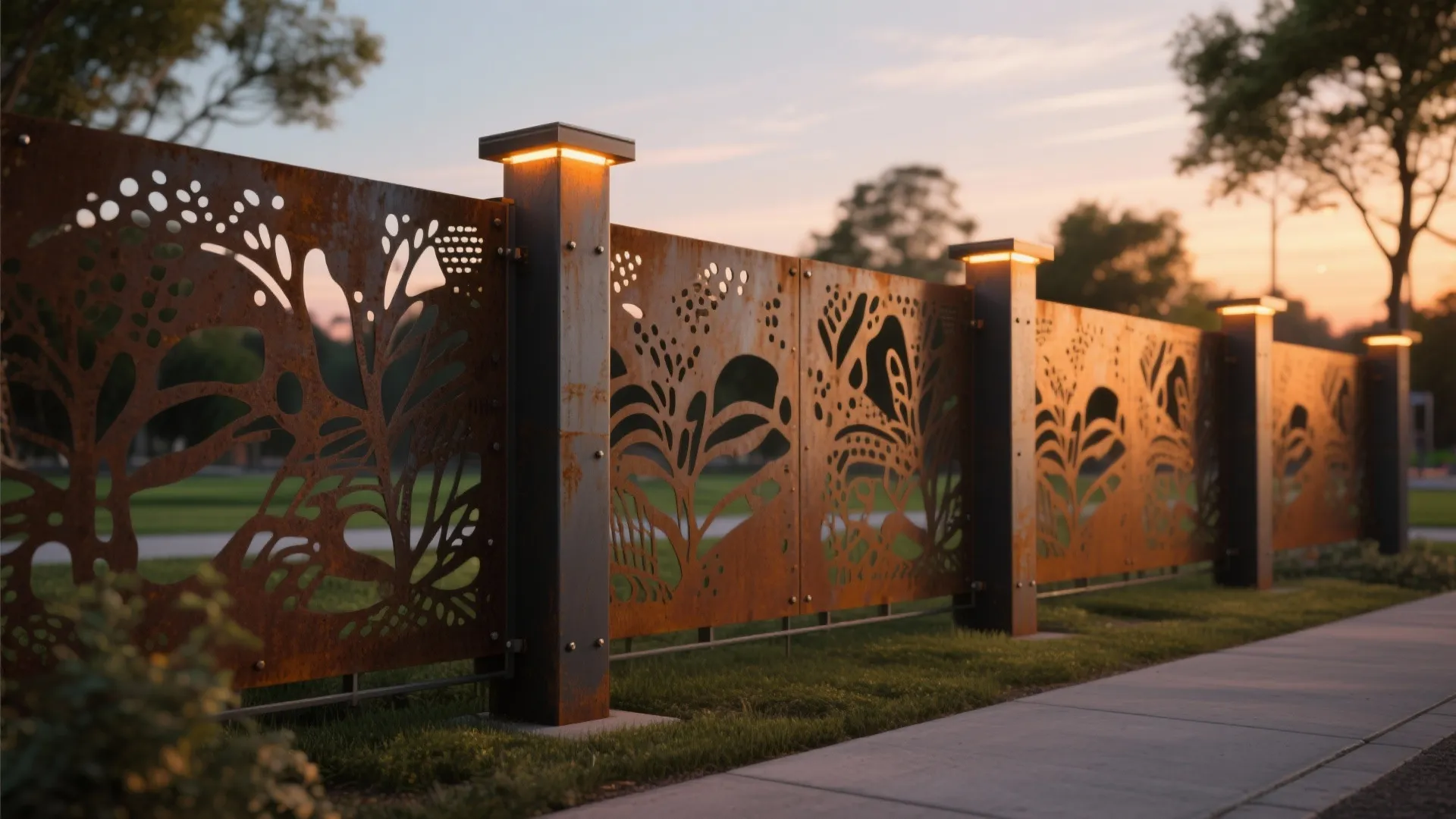 Artful perforated metal screens with lighting
