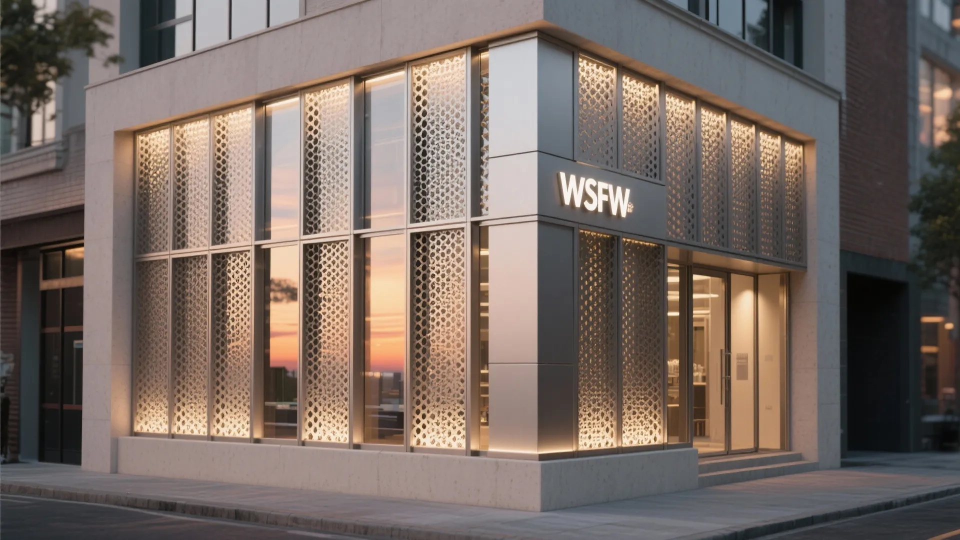 2) Rhythm-based facade with perforated screens