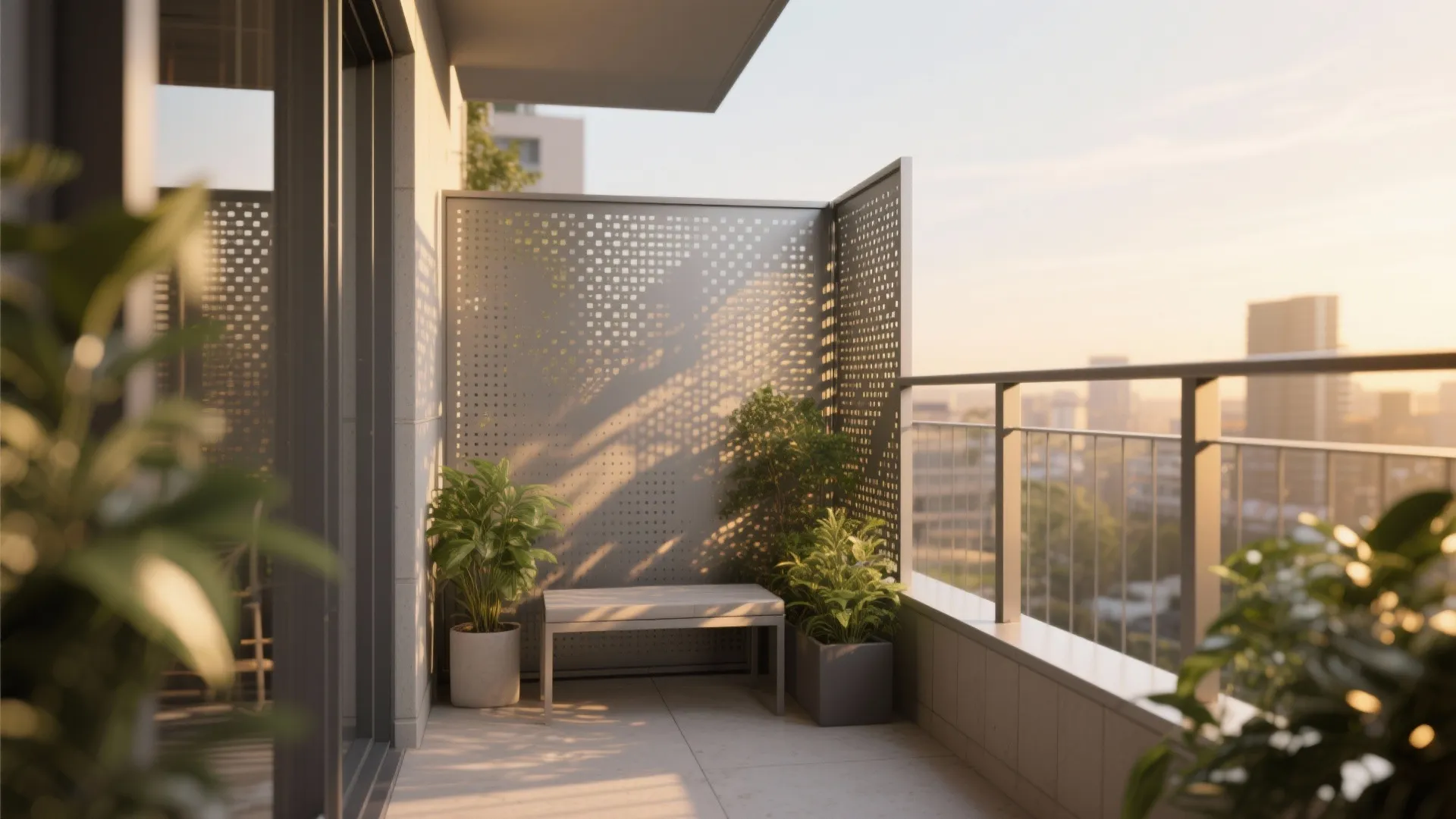 Perforated or corrugated steel privacy screens