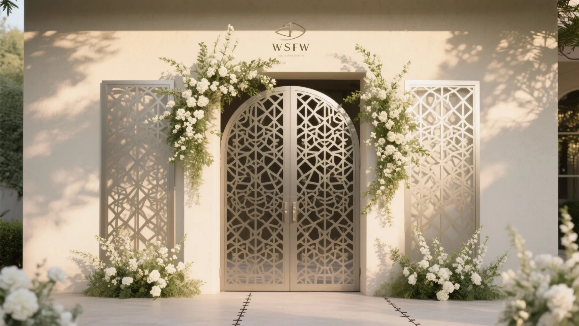 Perforated metal screens with floral layering
