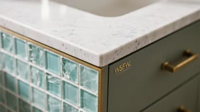 Modern Bathroom Vanity with Glass Tile & Terrazzo Countertop