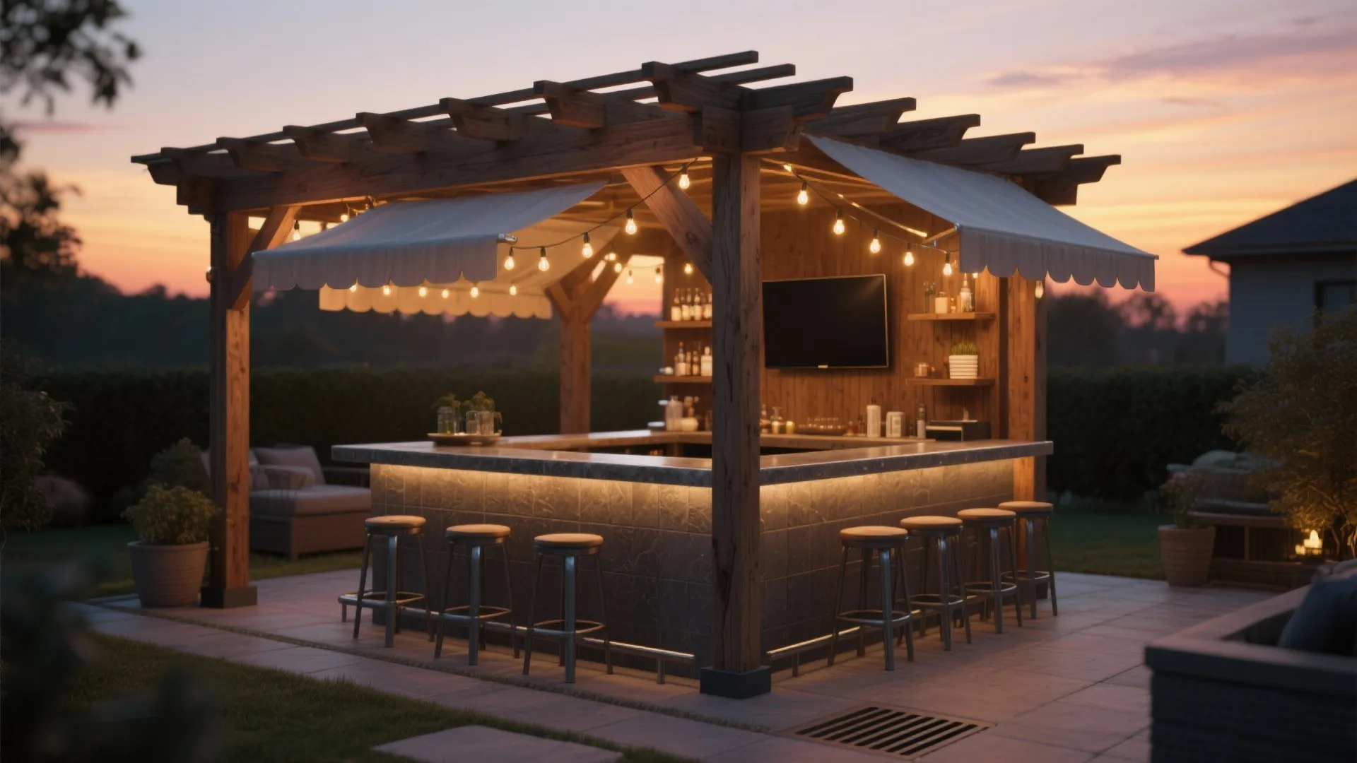 2. Pergola with Integrated Bar