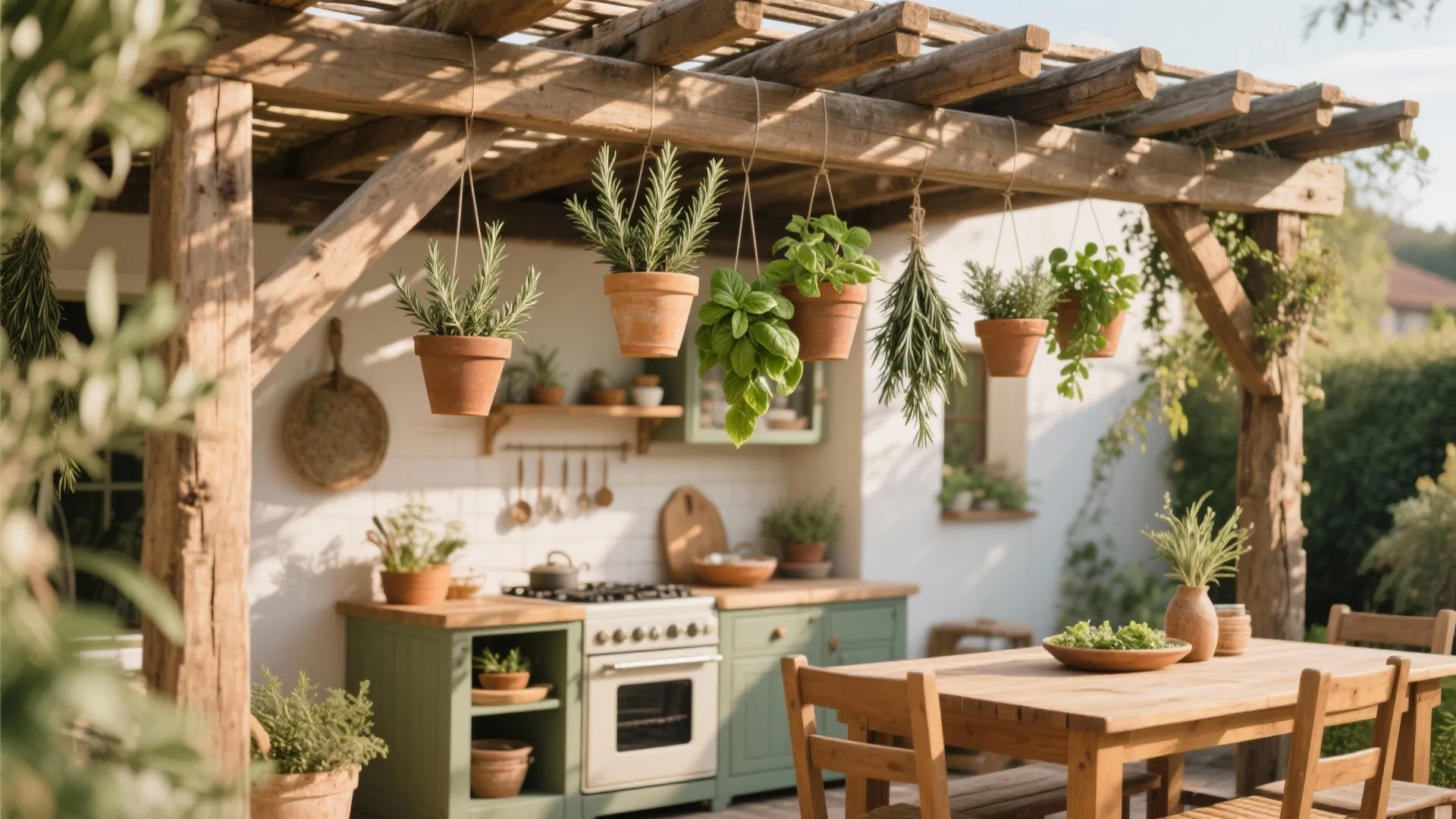 7. Pergola with Hanging Herbs