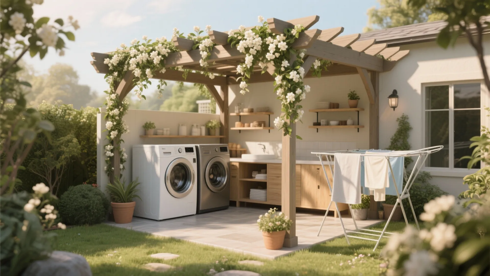 3. Laundry Under a Pergola