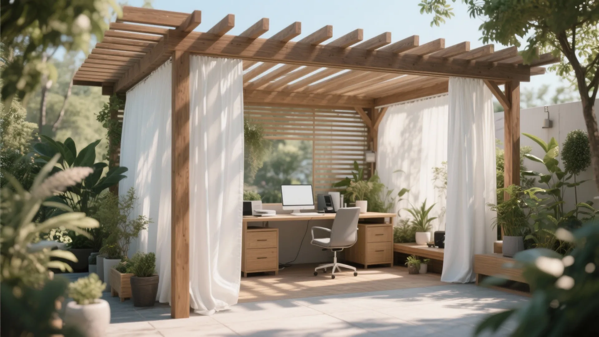 3. Pergola with Curtains