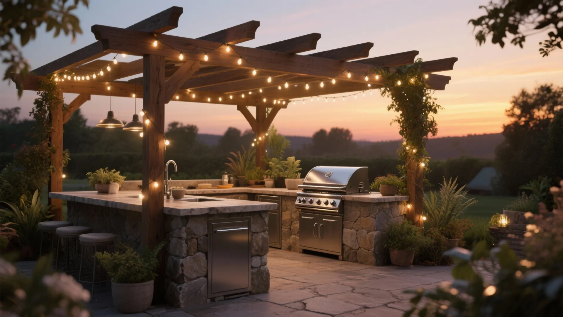 4. Pergola-Covered Cooking Area