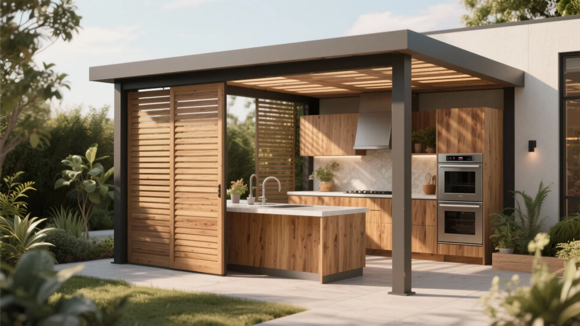 3. Pergola with Sliding Panels