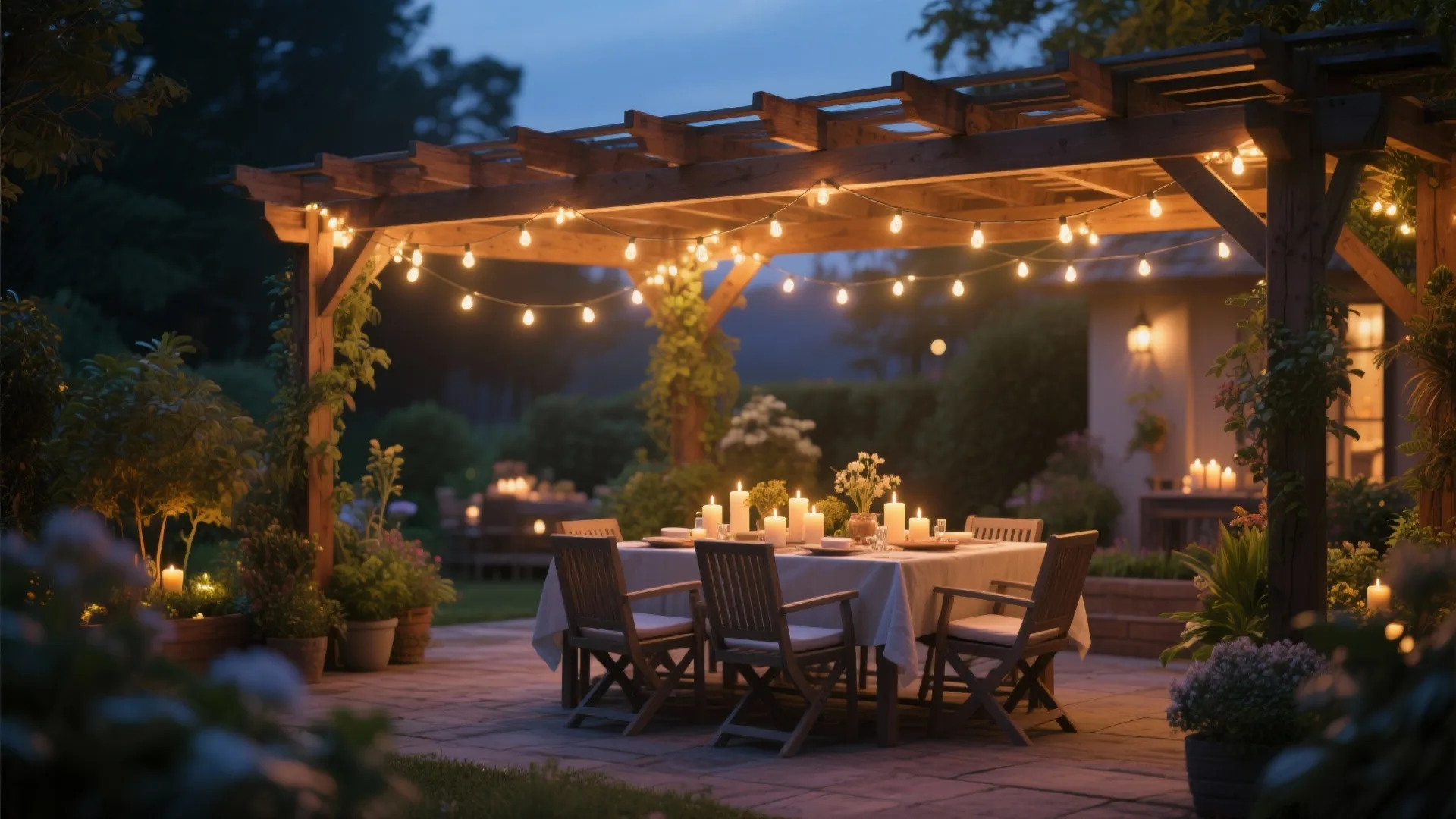 3. Pergola with Soft Lighting