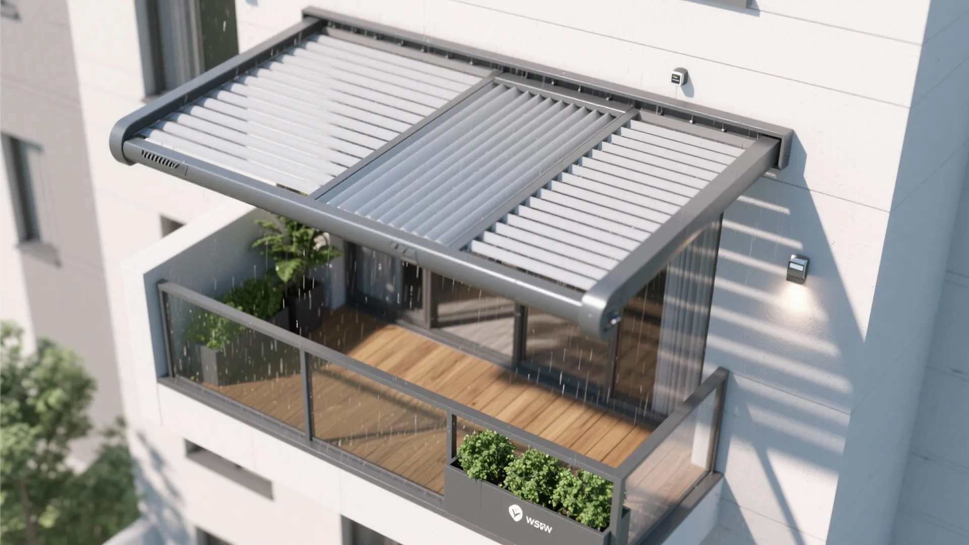 Adjustable aluminum pergola with louvers