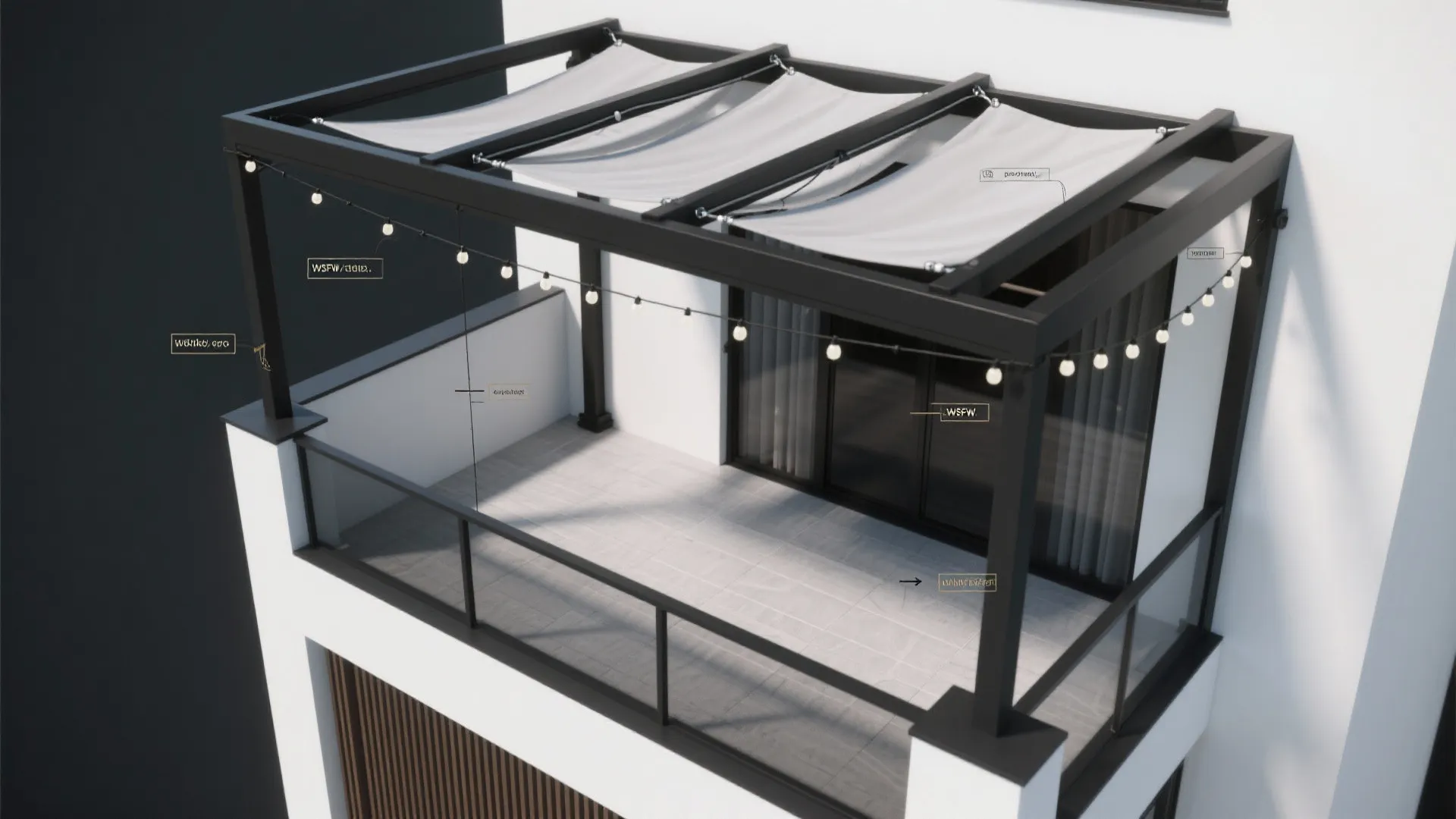 Slim Steel Pergola for Shade and String Lights