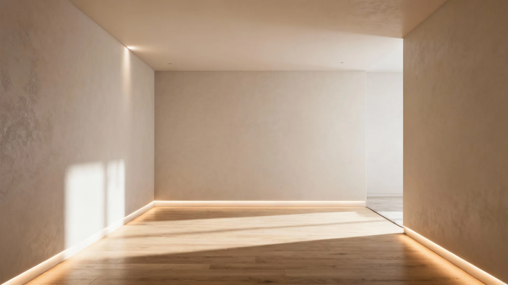 Small living room with narrow-beam recessed perimeter lights grazing the walls to visually enlarge the space.