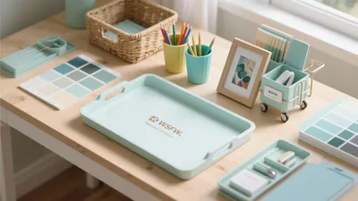 Organized Home Office Desk with Mint Storage Solutions