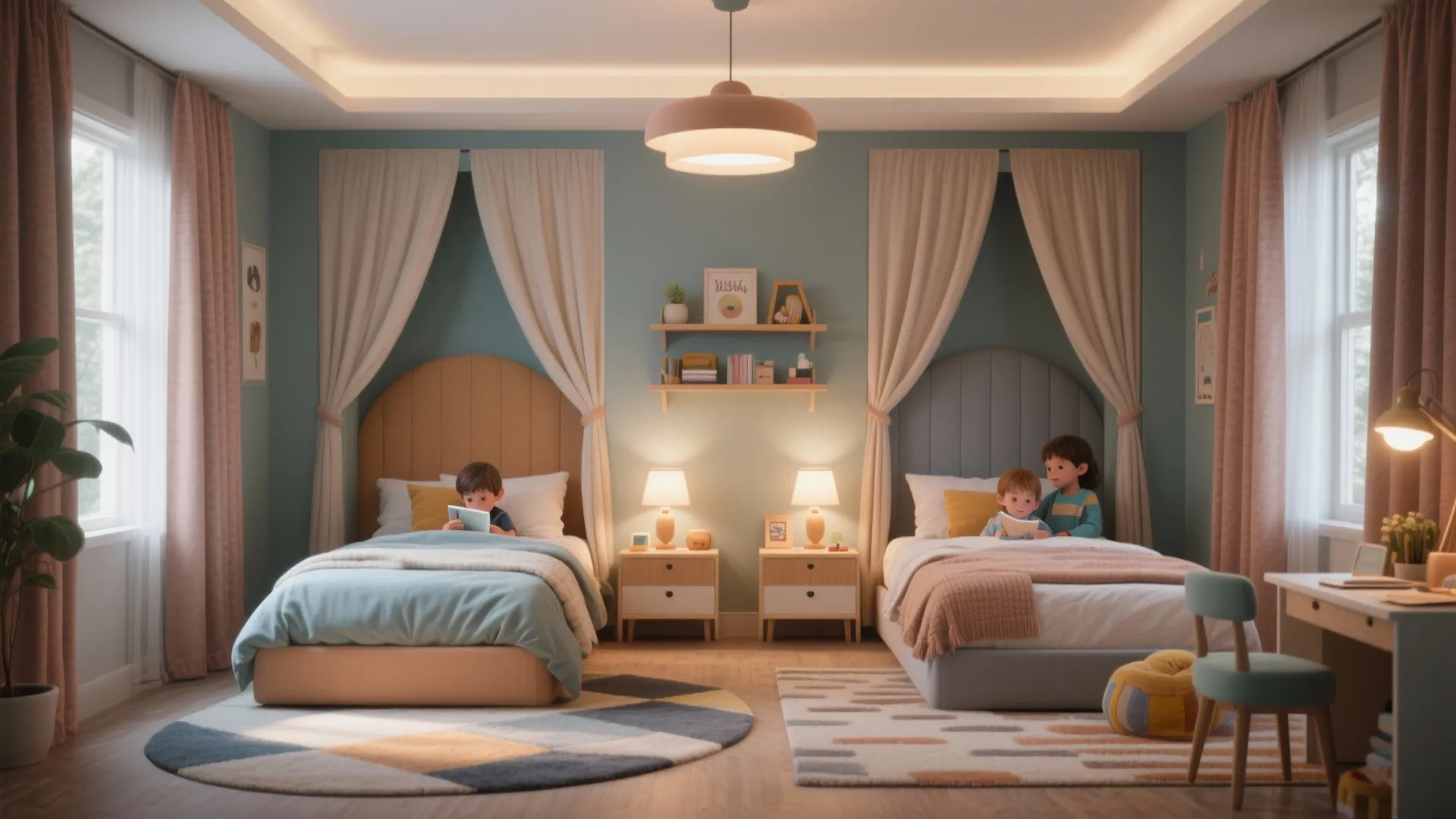 5. Personal Zones with Curtains, Rugs, and Lighting