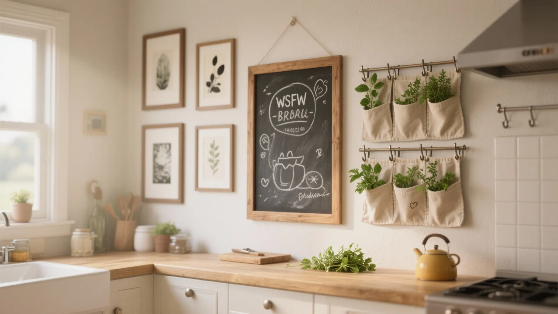 5. Art, Chalkboard, or Herb Wall for Personality