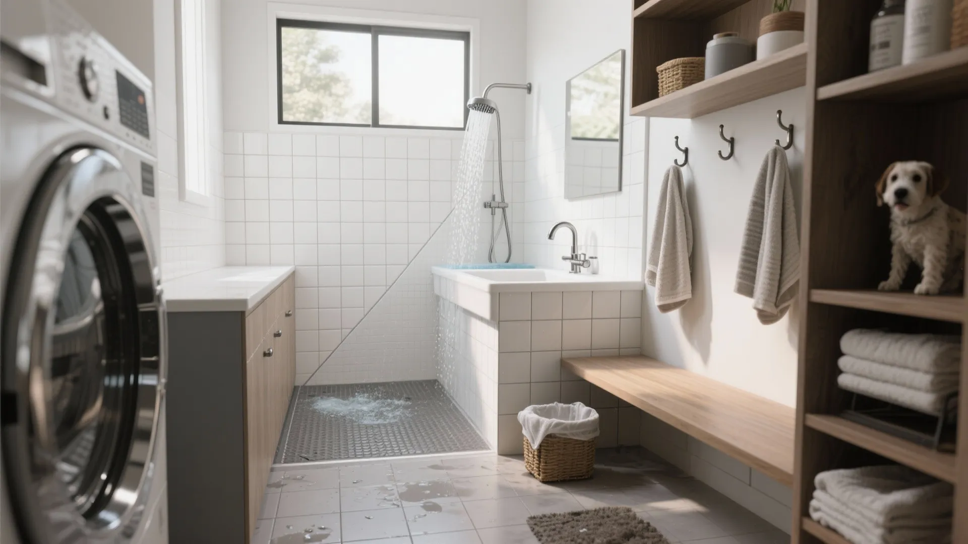 5. Multi-use laundry corners: pet wash and mudroom features