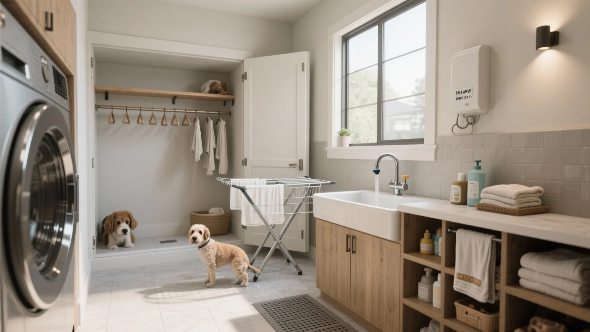 3. Add a built-in drying and pet-care corner
