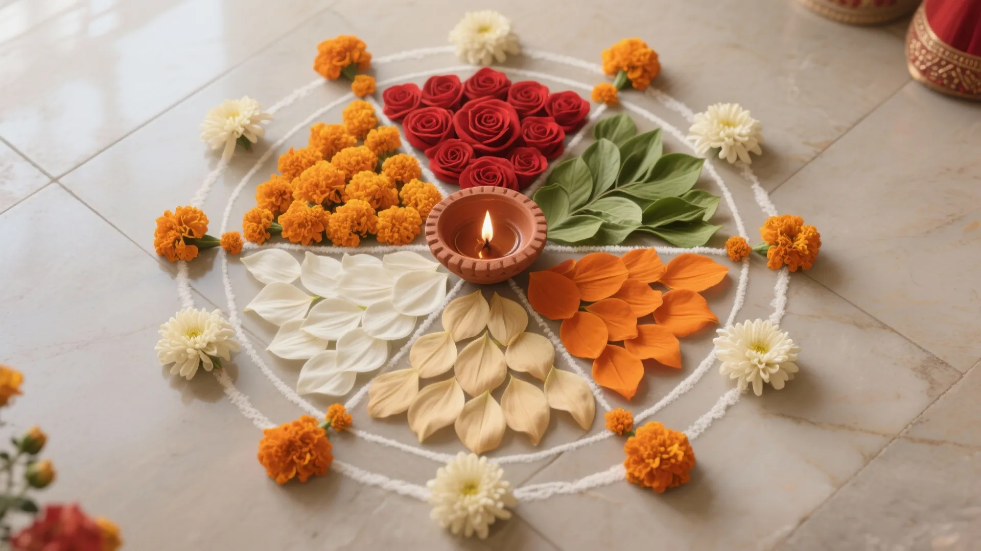 Petal Rangoli Geometry on the Floor