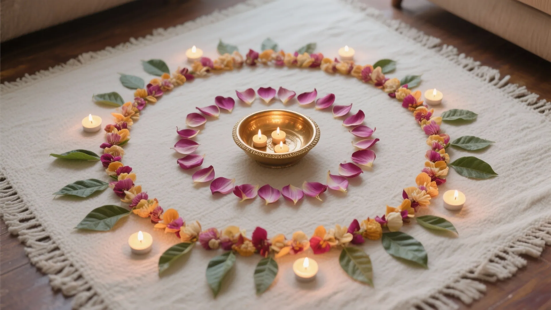 Rangoli Reimagined: Minimal Floor Patterns with Flowers