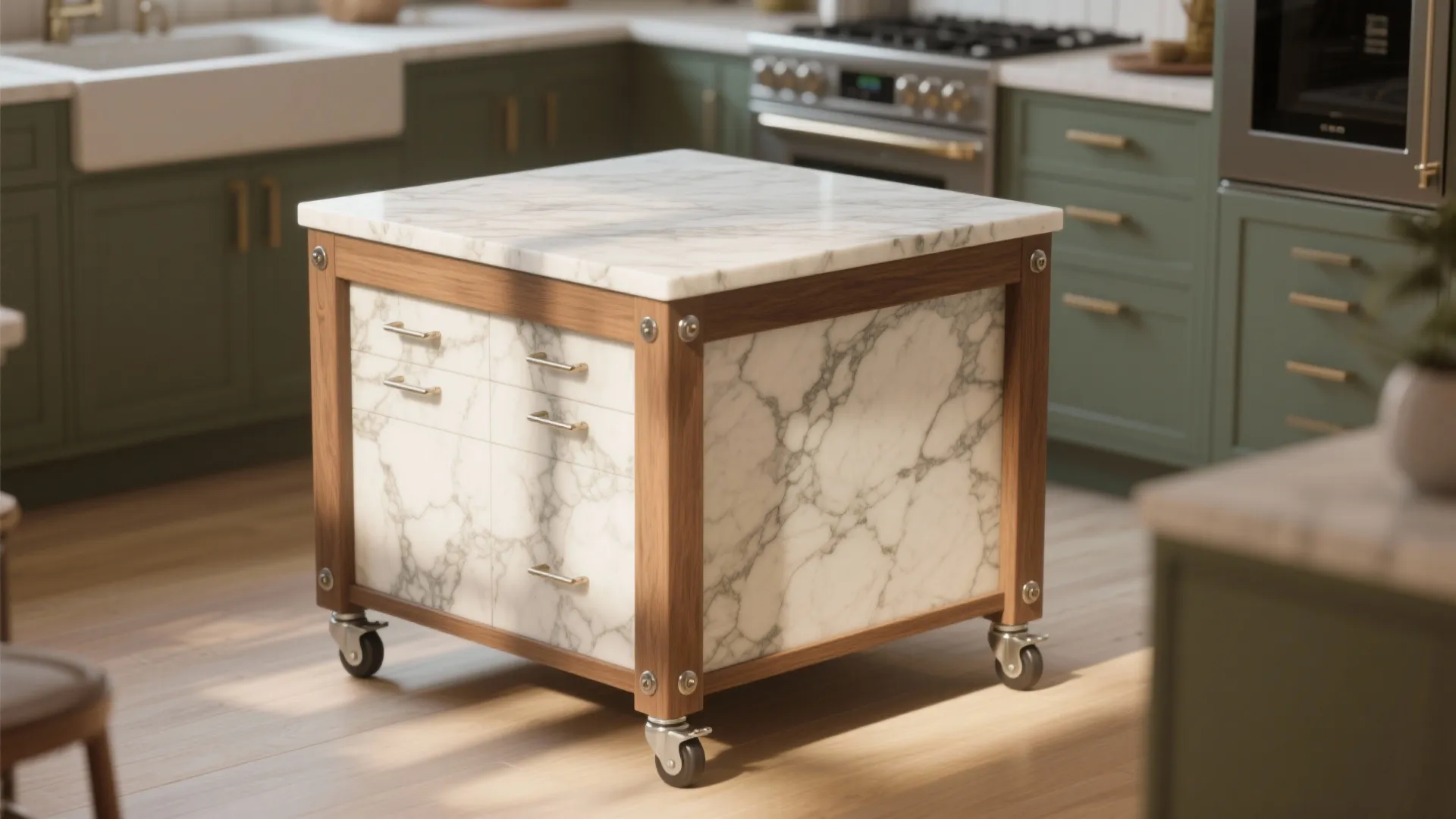 5. Petite Marble Island on Casters for Flexibility
