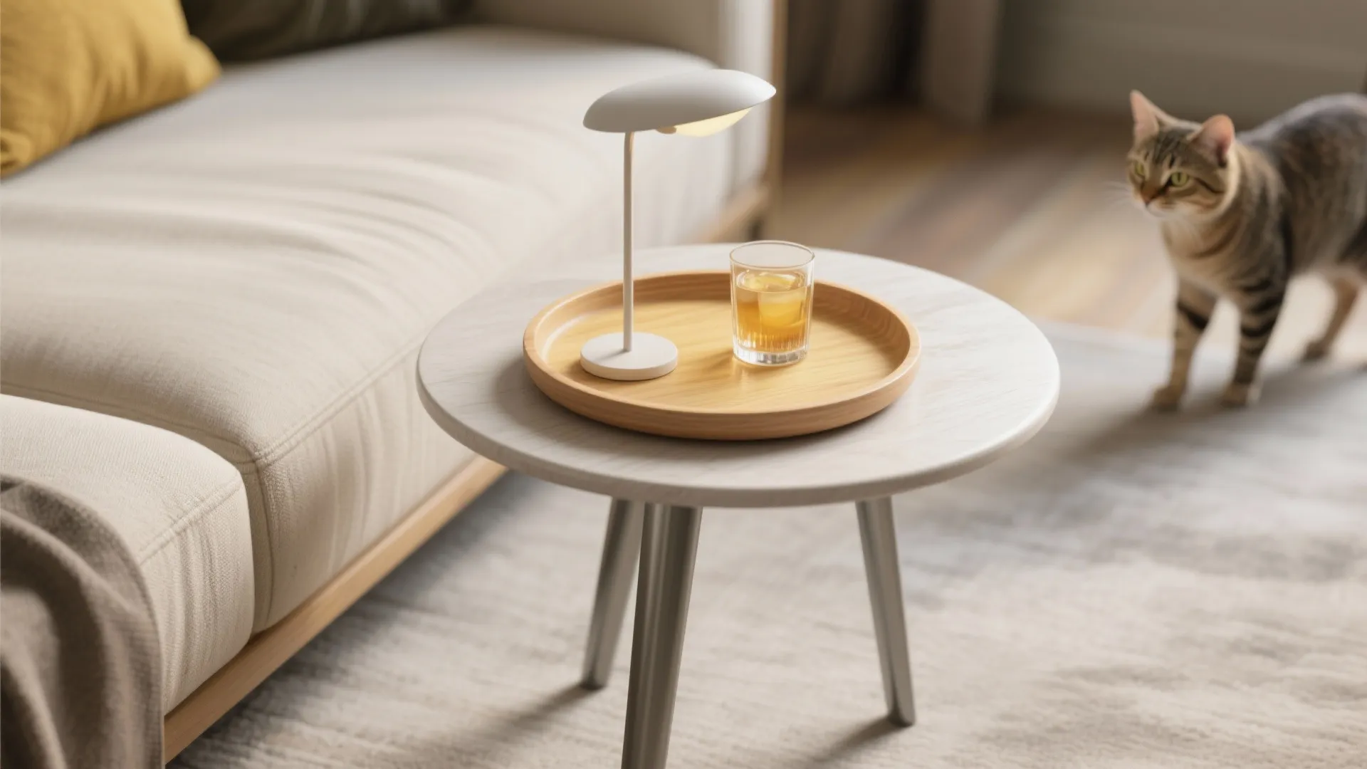 1. The petite round tray table — move it, don’t crown it