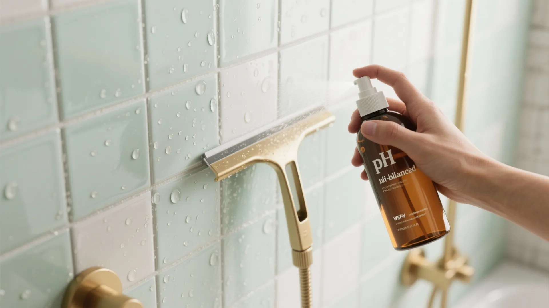 1) pH-balanced daily spritz for soap scum control