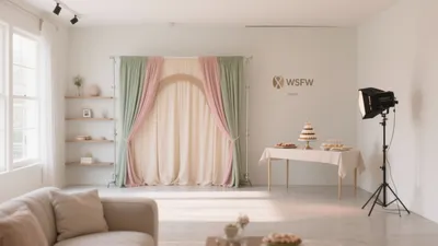 Soft Pastel Event Space with Arch Backdrop