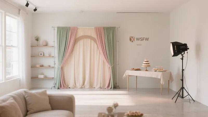 Soft Pastel Event Space with Arch Backdrop