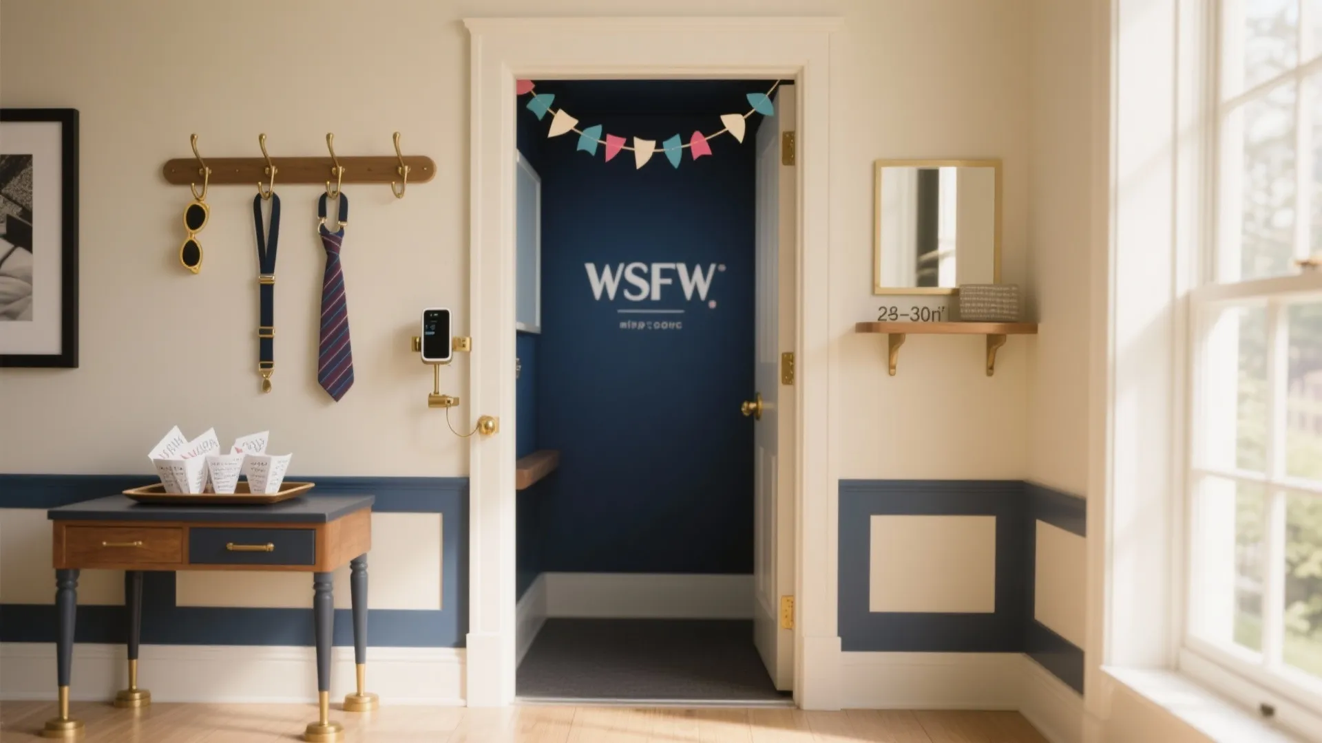 Photo booth with ties, suspenders, and mini briefcases