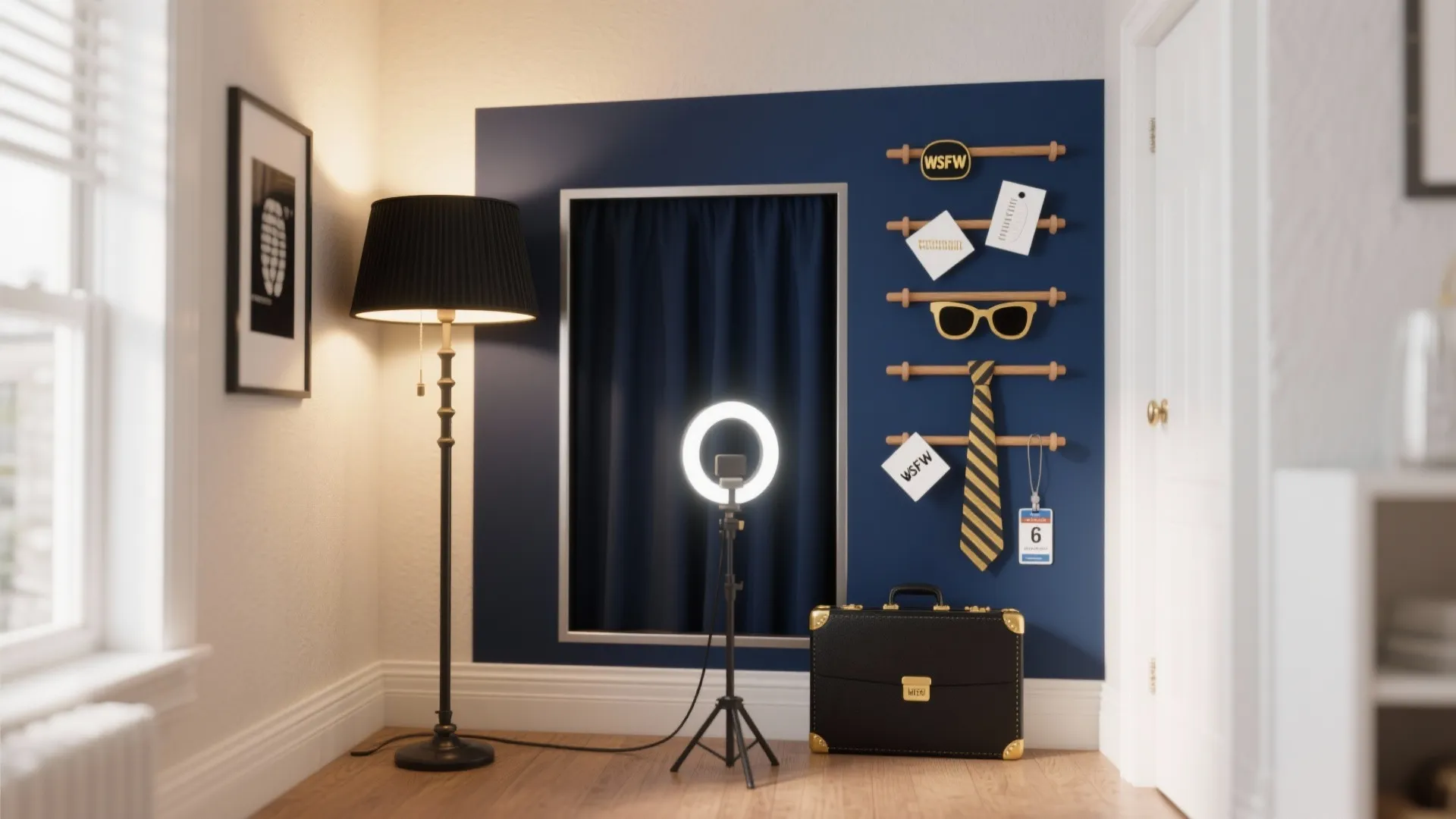 Photo Booth Corner with Printable Props and “Boardroom” Vibes