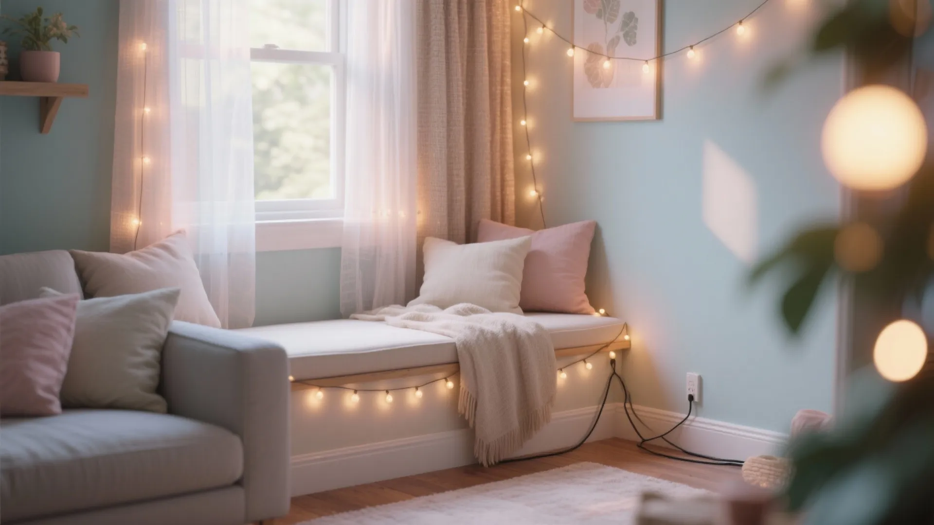 Photo Corner with Fabric Backdrops and Safe Lighting