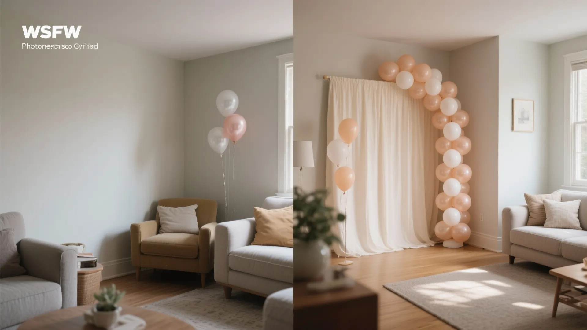 Statement Balloon Arch Framing a Compact Photo Nook