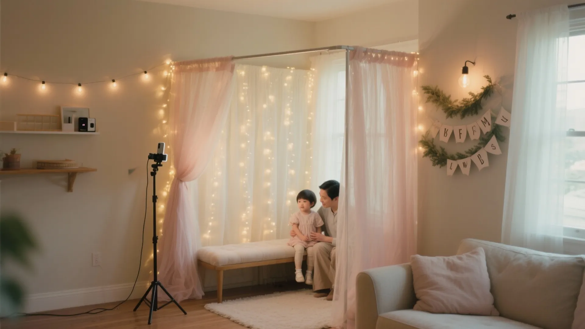 Photo Booth Nook with Pastel Tulle + Fairy Lights