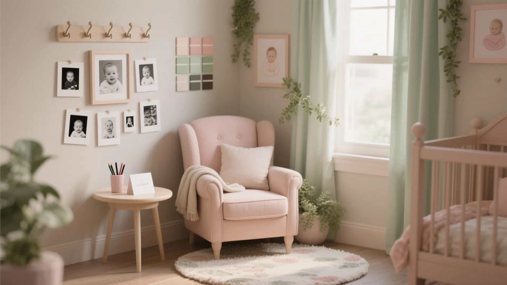 4) Nursery-Inspired Photo Wall and Keepsake Corner