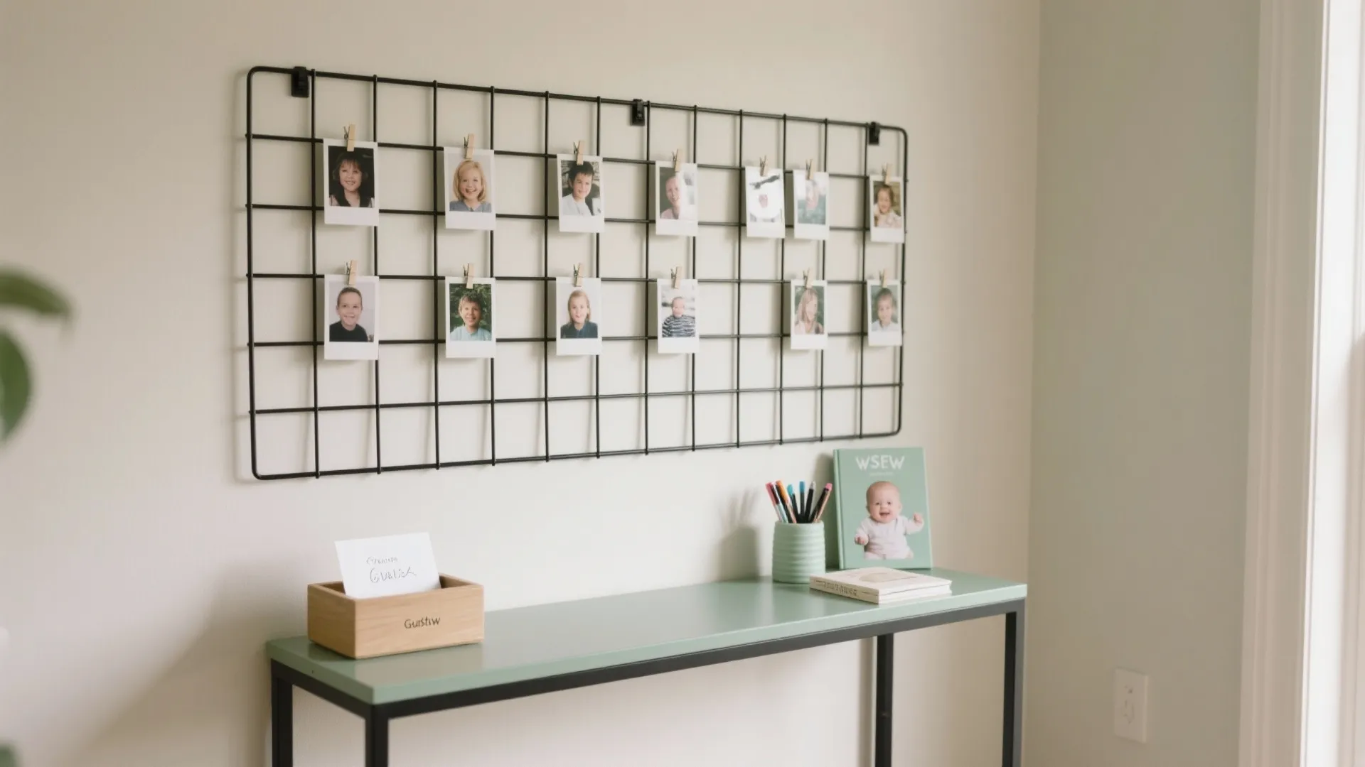 Interactive photo wall and keepsake corner