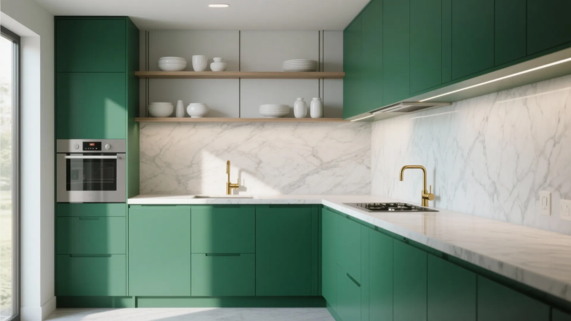 3. Use phthalo on lower kitchen cabinets for a grounded, modern feel