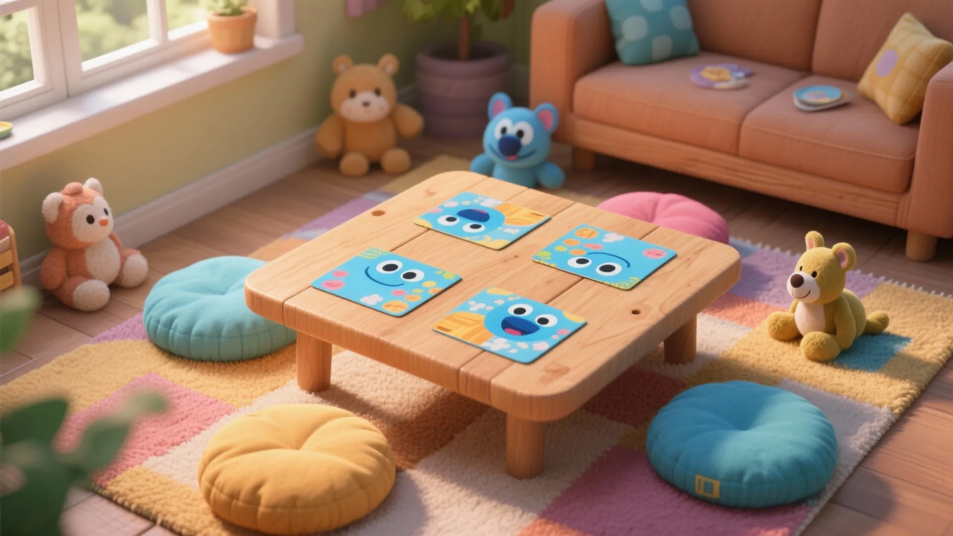 3. Picnic Zone with Low Table and Floor Cushions