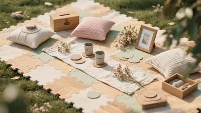 Serene Outdoor Picnic Setup with Soft Neutrals