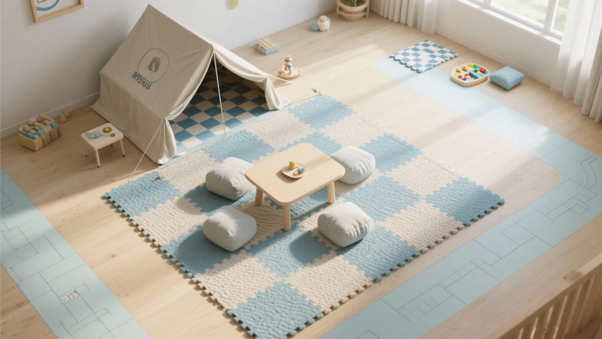 Indoor Picnic Party (Low Tables, Canopy, Cozy Mats)