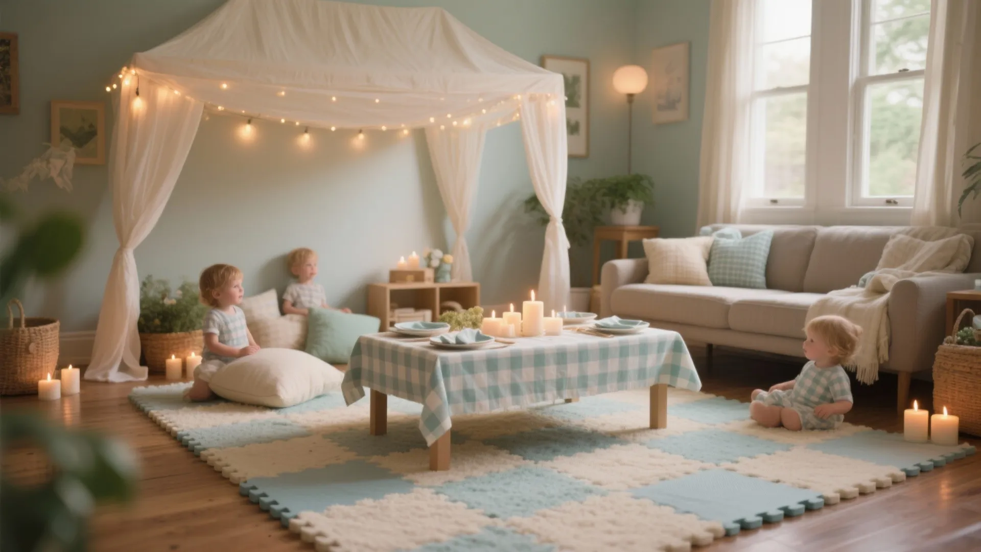 Indoor Picnic Party (Low Tables, Canopy, Cozy Mats)