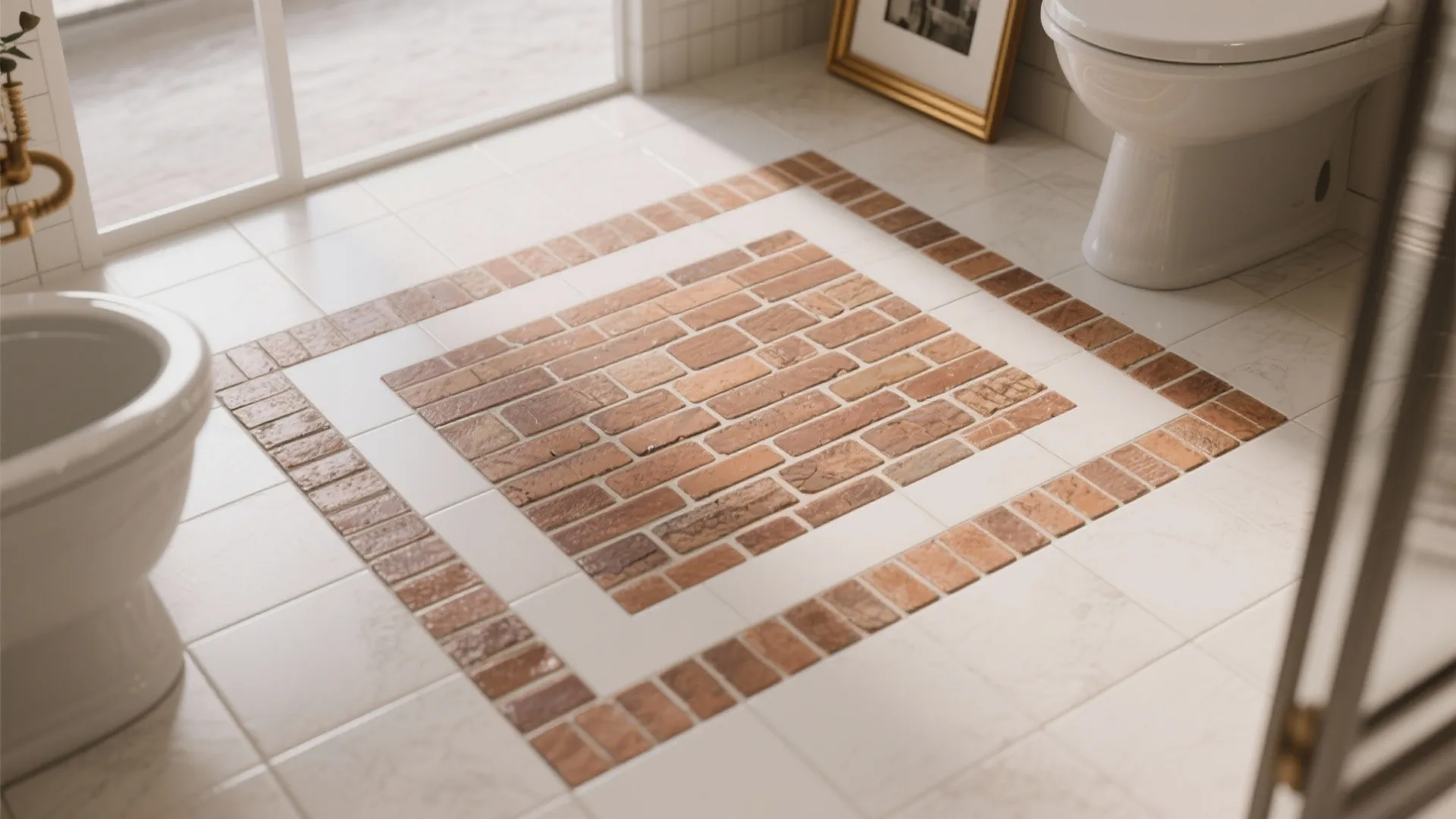 Picture frame border floor with 6x24 tiles in contrasting layouts