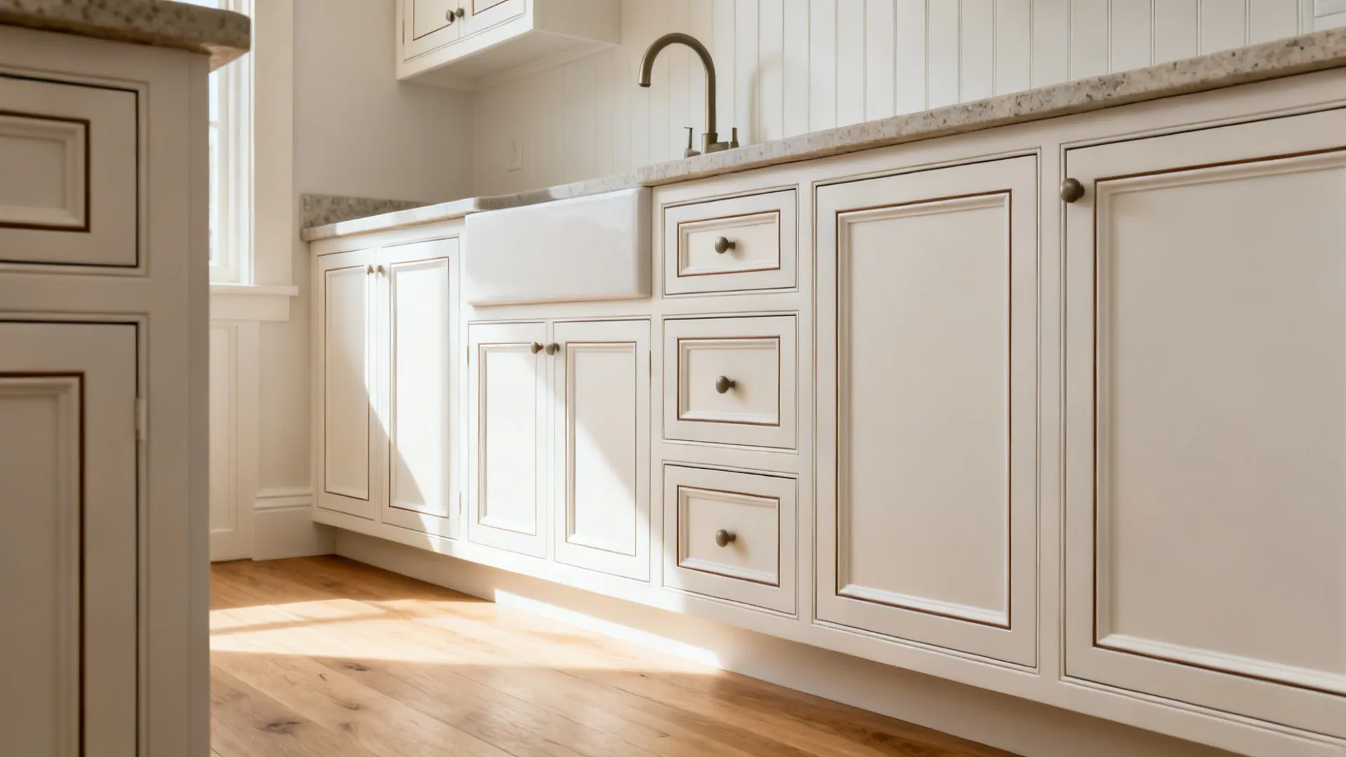 Compact kitchen with picture-frame groove doors featuring thin 10–12 mm rails.