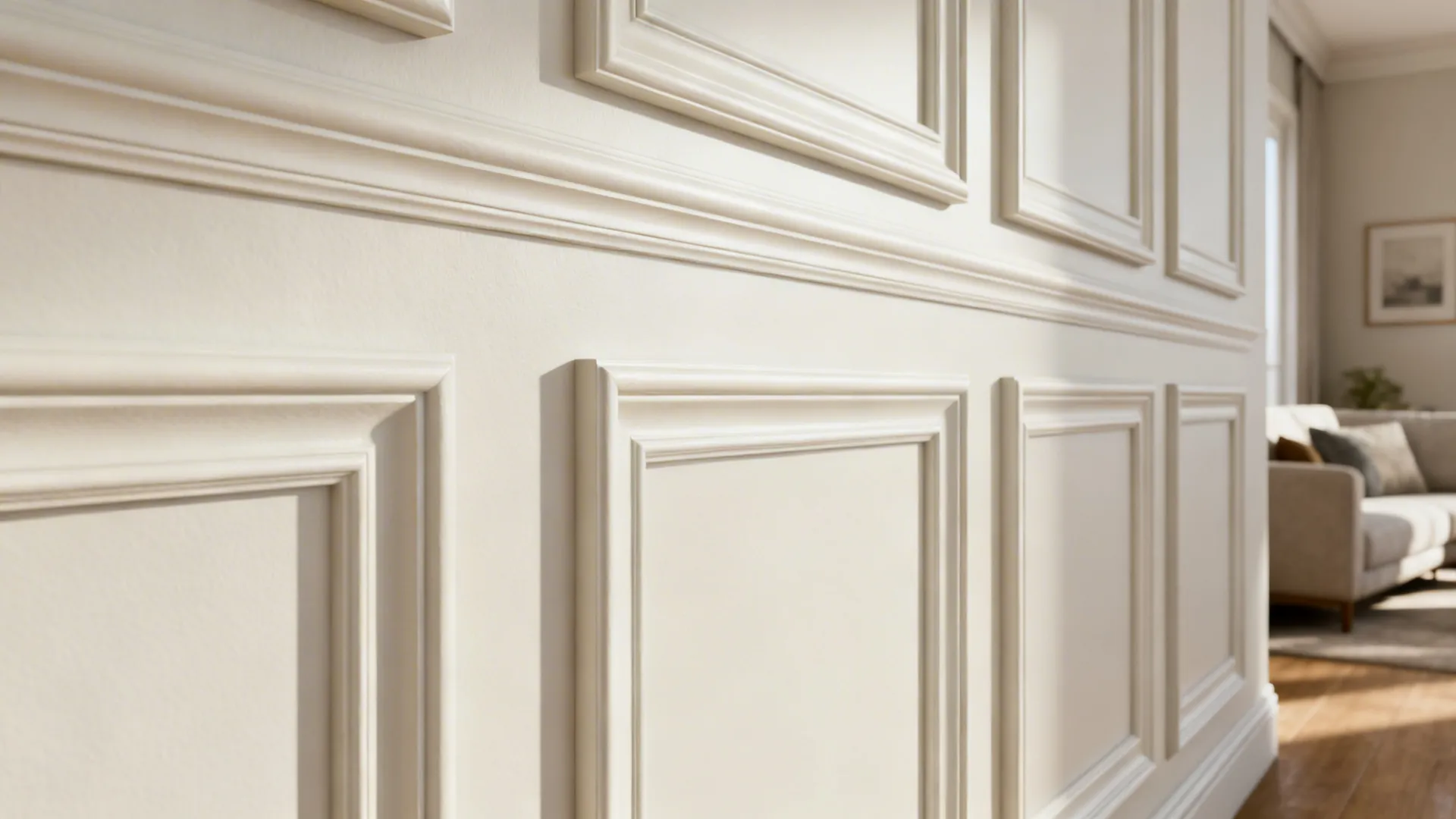 Elegantly painted picture-frame trim molding adding architectural interest to a living room wall