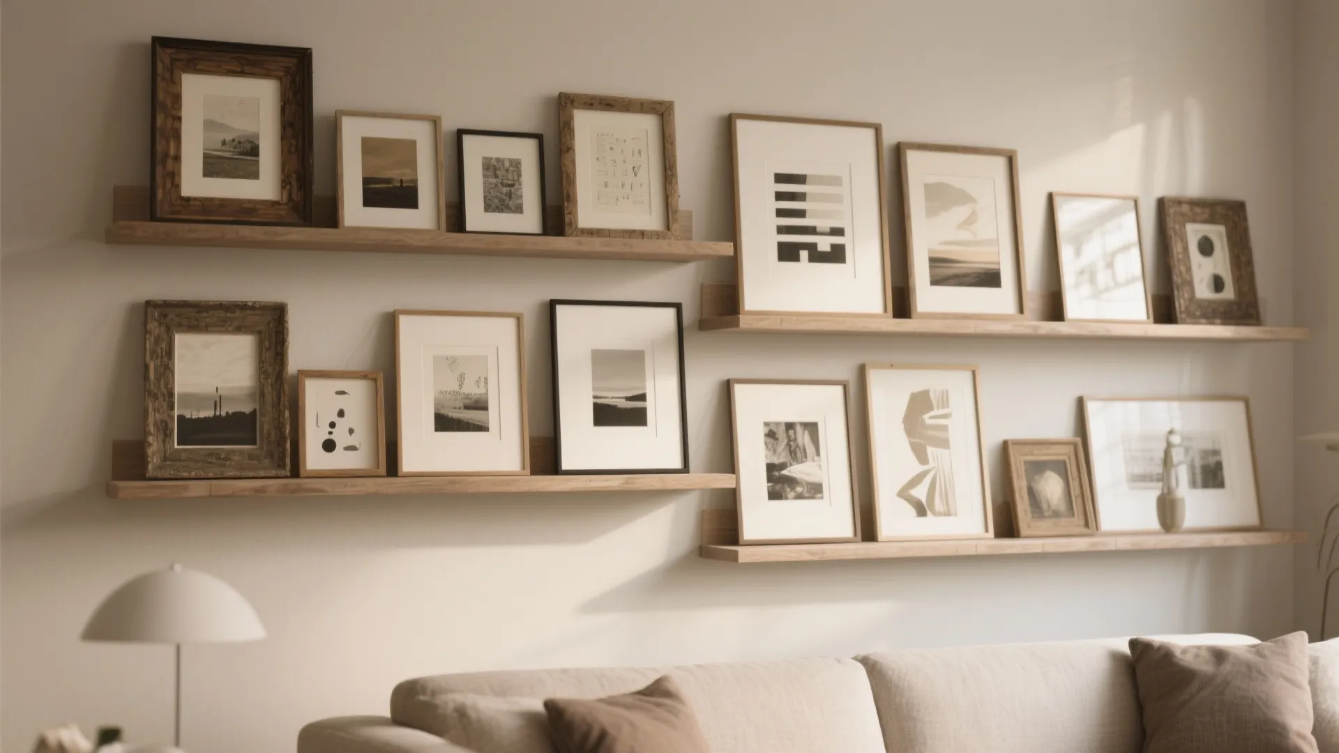 9. Picture Ledge Shelves for Art Rotation