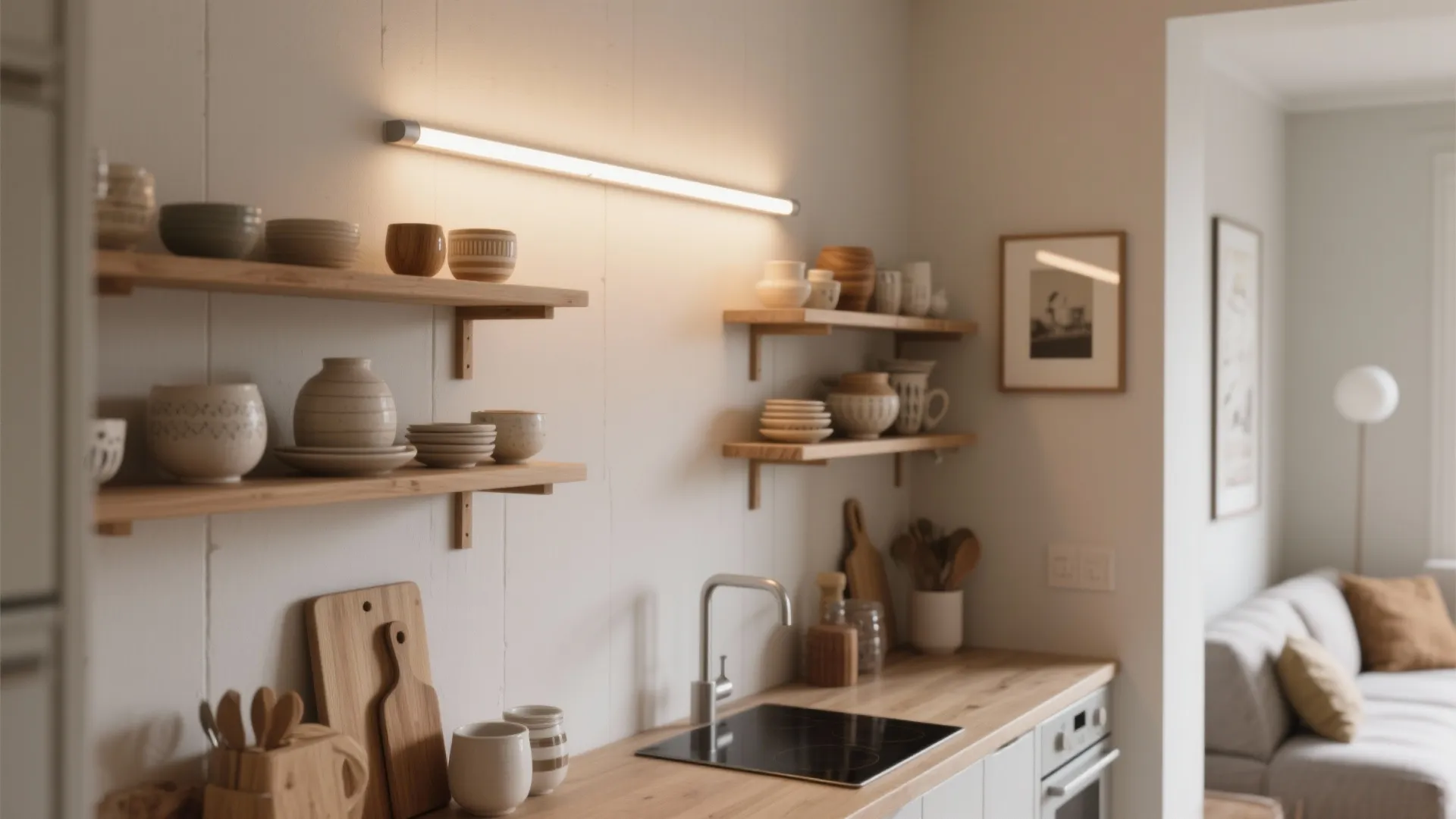 4) Picture Lights over Open Shelves