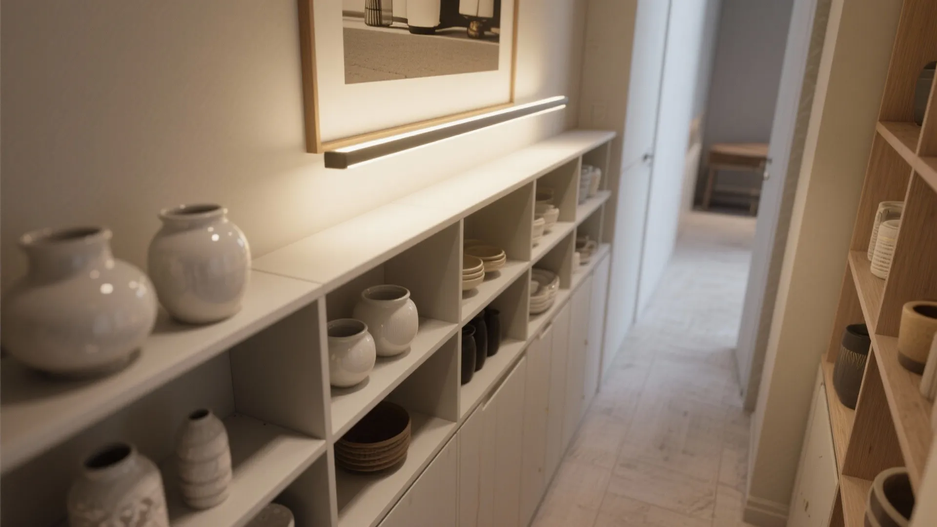 4) Picture Lights over Open Shelves